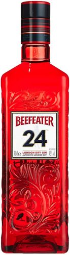 Beefeater 24 London Dry Gin kommt in einer roten Glasflasche, mit 45% vol.