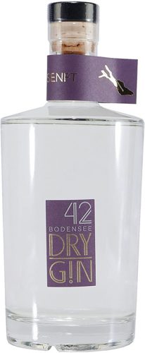 Die elegante Apothekerfalsche von Bodensee 42 Dry Gin hat einen Alkoholgehalt von 44% vol.
