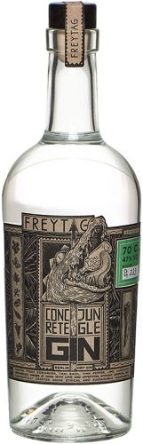 Die aus mindesten 8 Botanicals hergestellt Flasche, zeigt auf dem Etikett ein Krokodil die sich eine Flasch des Gins schmecken lässt.