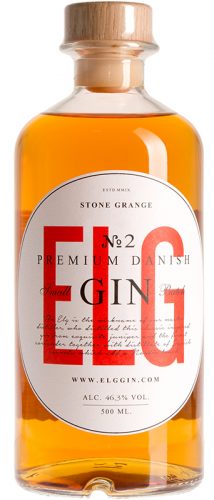 Die Apothekerflasche ist befüllt mit dem Bernstein farbigen 46.3% vol. Gin.