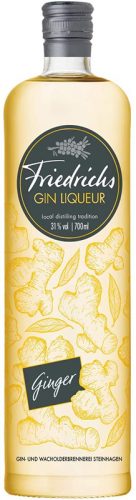 Abgefüllt wird der 31% vol. hellgelbe Friedrichs Gin Liqueur Ginger in eine hohe und schlanke Weißglasflasche.