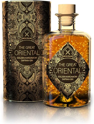 The Great Oriental Golden-Kardamom-Safran Gin ist Handgefertigt und mit 23 Karat reinem Blattgold veredelt